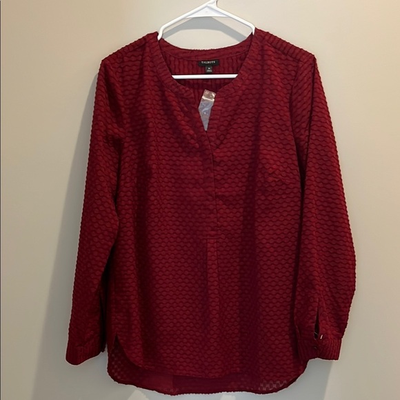 New Talbots Medium Red Long Sleeve Mandarin Collar Blouse - Picture 7 of 12